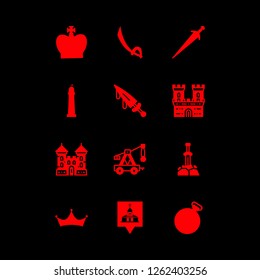 ancient icon set about castle, dagger, sword and crown vector set