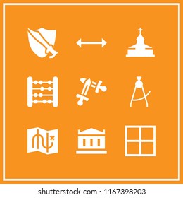 ancient icon. This set with abacus, swords, compass and map vector icons for mobile and web