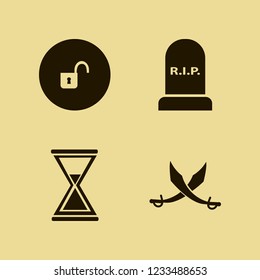 ancient icon. ancient vector icons set sabers, open lock, grave and hourglass