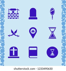 ancient icon. ancient vector icons set grave, hand mirror, water well and sabers