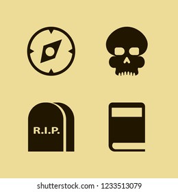 ancient icon. ancient vector icons set skull, compass, book and graves
