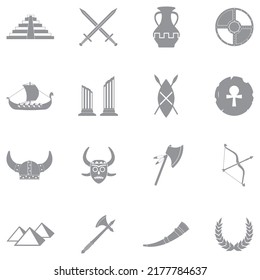 Ancient Icons. Gray Flat Design. Vector Illustration.