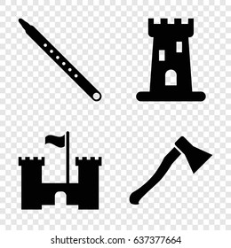 Ancient icons set. set of 4 ancient filled icons such as castle, musical pipe