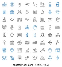 ancient icons set. Collection of ancient with bast, vase, egypt, viking, cannon, terracotta, minotaur, temple of apollo, sculpture, socrates. Editable and scalable ancient icons.