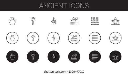 ancient icons set. Collection of ancient with vase, egypt, bast, pyramid, abacus, faucet. Editable and scalable ancient icons.