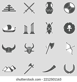 Ancient Icons. Sticker Design. Vector Illustration.