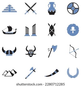 Ancient Icons. Two Tone Flat Design. Vector Illustration.