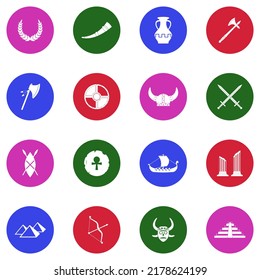 Ancient Icons. White Flat Collection In Circle. Vector Illustration.