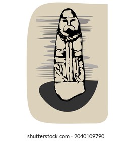 Ancient idol. Graphic image of a stone Scythian idol. The art of ancient people. Primitive art.