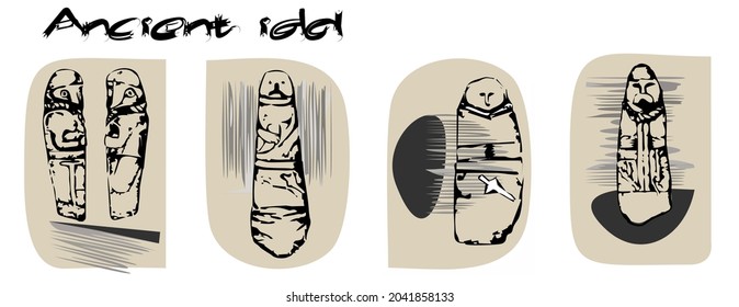 Ancient idol. Graphic image of a stone Scythian idol. The art of ancient people. Primitive art.