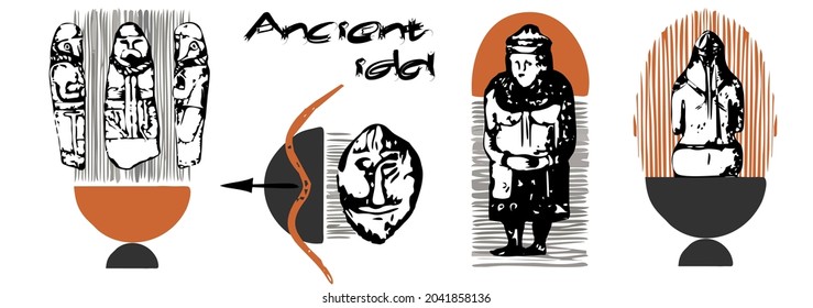 Ancient idol. Graphic image of a stone Scythian idol. The art of ancient people. Primitive art.