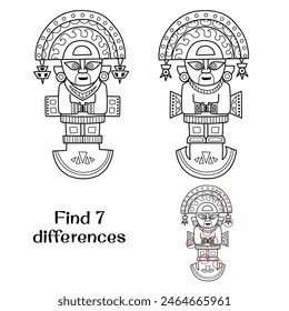 Antiguo ídolo de los dioses incas. Encuentra 7 diferencias. Tareas para niños. Ilustración vectorial