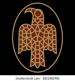 The ancient image of the Raven, isolated on black, vector illustration