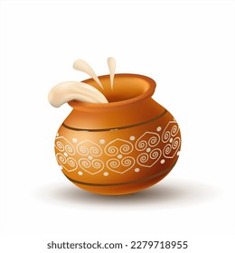 Antiguo dahi handi (olla de arcilla con yogur, crema o cuajada). Atributo tradicional para los festivales Vishu (Vishukani) y Krishna Janmashtami. Ilustración vectorial.