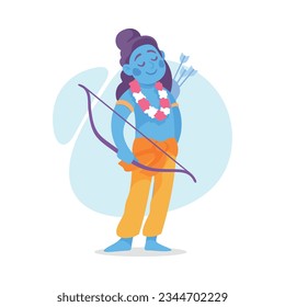 Ancient Indian Hindu Blue Rama God and Deity with Bow and Arrows Vector Illustration