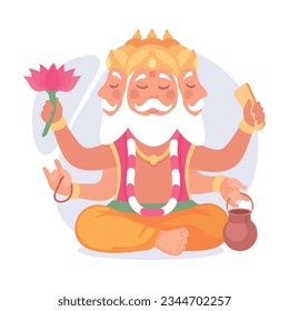 Ancient Indian Hindu Brahma God and Deity Vector Illustration