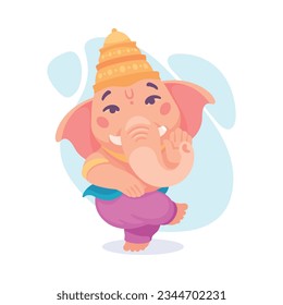 Ancient Indian Hindu Ganesha God and Deity Vector Illustration