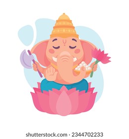 Ancient Indian Hindu Ganesha God and Deity Vector Illustration