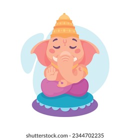 Ancient Indian Hindu Ganesha God and Deity Vector Illustration