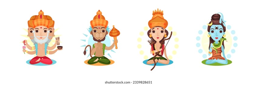 Ancient Indian Hindu Gods and Deity Vector Set