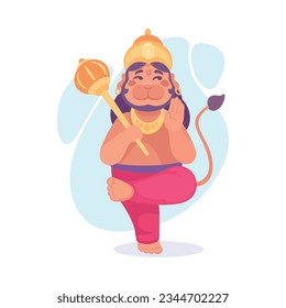 Ancient Indian Hindu Hanuman God and Deity Vector Illustration