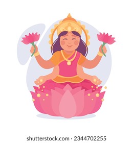 Ancient Indian Hindu Lakshmi God and Deity Vector Illustration