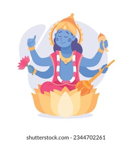 Ancient Indian Hindu Vishnu God and Deity Vector Illustration