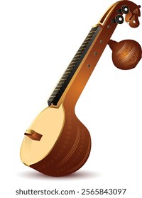 Ancient Indian Music Instrument Veena. Goddess Saraswati Musical Instrument Vector Illustration