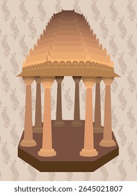 Ancient Indian Pavilion with Pillars and Ornamental Temple Dome Design
