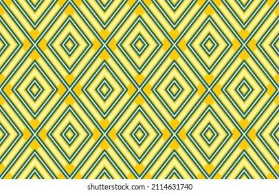 Ancient indigenous fabric pattern. argyle diamond seamless Vector Image. Green and Yellow color. Design for carpet, wallpaper, clothing, wrapping, fabric, cover, textile