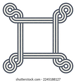 Ancient interweaving mosaic decorative element. Decorative antique stone ornament.