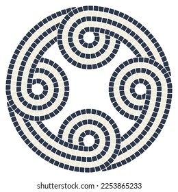 Ancient interweaving mosaic decorative element. Decorative antique stone ornament.