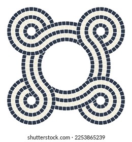 Ancient interweaving mosaic decorative element. Decorative antique stone ornament.
