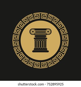 Ancient ionic column with greek style ornamental decorative frame