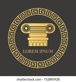 Ancient ionic column with greek style ornamental decorative frame 