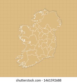 Ancient Ireland map old paper background with space for text. Vector illustration EPS10.