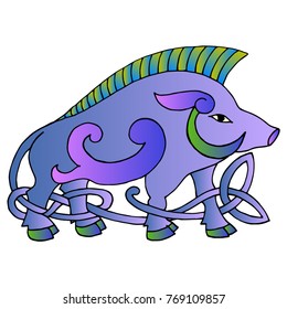 Ancient irish mythological totem. Wild boar with celtic knot. Vector knot illustration. Isolated on white background.