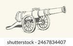 Ancient iron cannon. Vector drawing