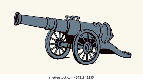 Cañón de hierro antiguo. Dibujo vectorial