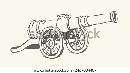 Ancient iron cannon. Vector drawing