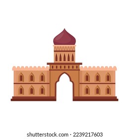 Ancient Islamic or Muslim castle for Arab village or town on white background. Arabian city or landscape element vector illustration