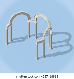 ancient isometric rotunda with shadows without dome monopteros