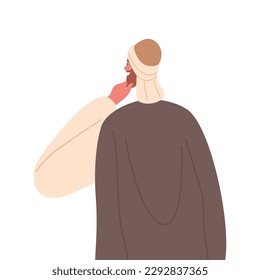 Ancient Israel Man Wear Traditional Attire, And Headwear. Male Character Rear View With Distinctive Middle Eastern
