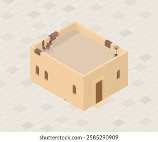 Ancient Israeli building with props in isometric perspective - easy to edit and rearrange