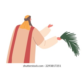 Ancient Israelite Man Character Holding Palm Leaf, Symbol Of Peace And Victory, Celebrate Jesus Entry into Jerusalem