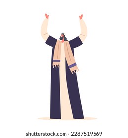 Ancient Israelite Man Standing With Raised Hands In A Symbolic Gesture Of Praise And Worship Isolated on White