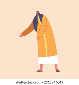 Ancient Israelite Man Stands Tall. Senior Male Character Wears Traditional Clothing And A Head Covering