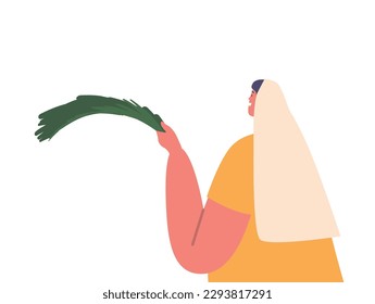 Ancient Israelite Woman Character Holds A Palm Leaf, Symbolizing Victory And Triumph, Celebrates A Momentous Occasion