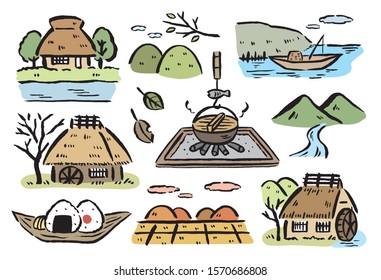 Ancient Japanese countryside brush drawing