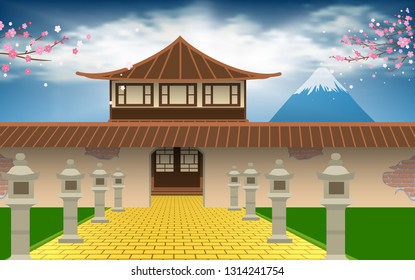 Ancient japanese house with mount fuji background